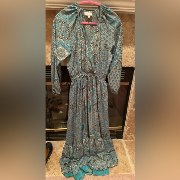 Anthropologie Dresses & Skirts - BOEMO Anthropologie Paisley Floral Long Slv Tassles Tiered Maxi Boho Festival M